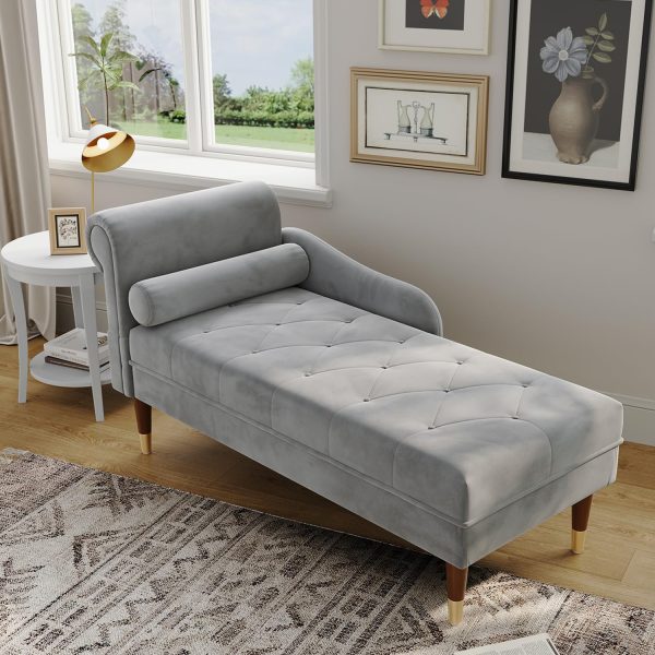 Upholstered Velvet Chaise Lounges Indoor Chair, Neche Round Arm Facing ...