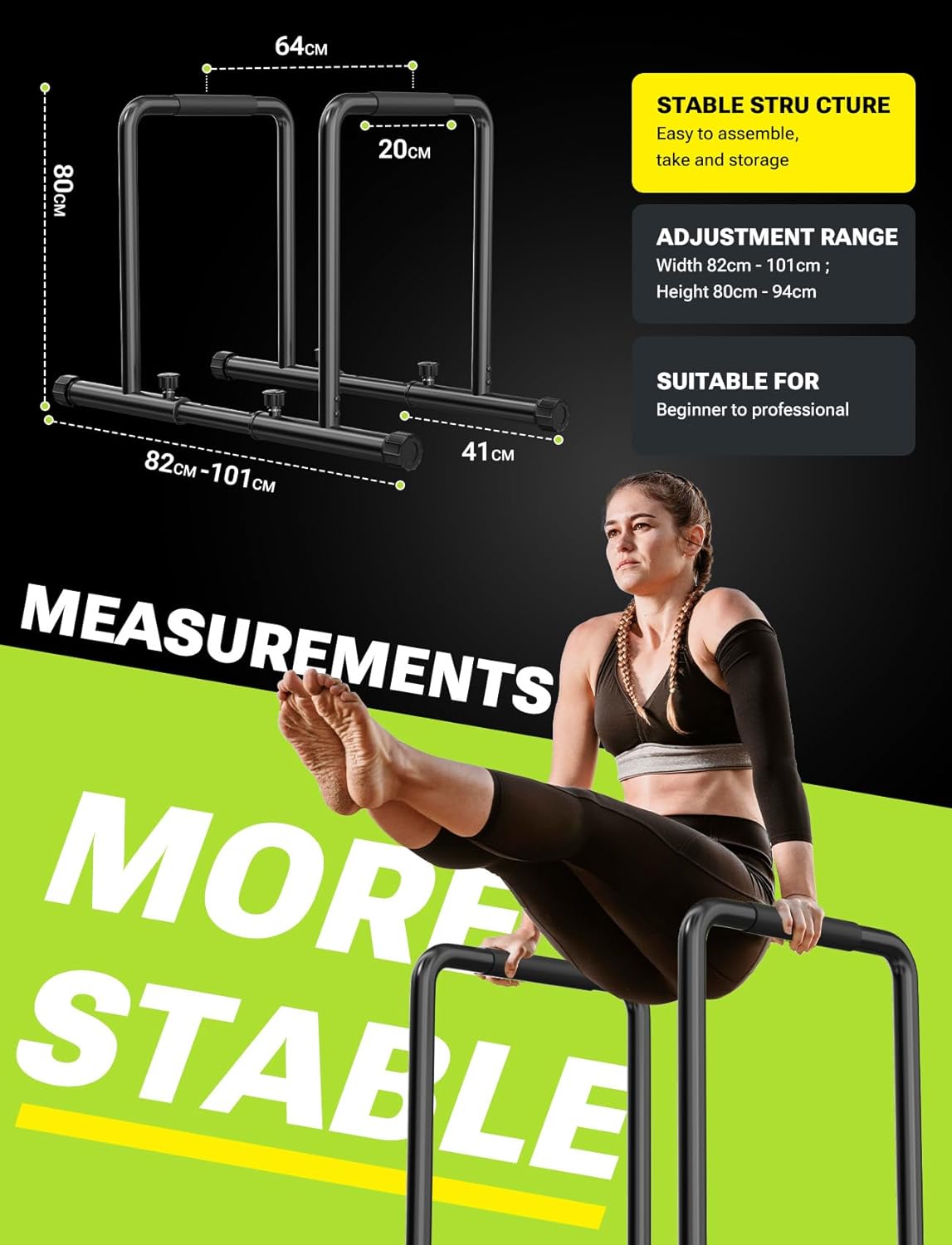 thumbnail image 2 of Dripex Adjustable Dip Station - 1100lb Capacity, Parallel Bars For Calisthenics, Push Ups, Home Strength Training 2 of 10