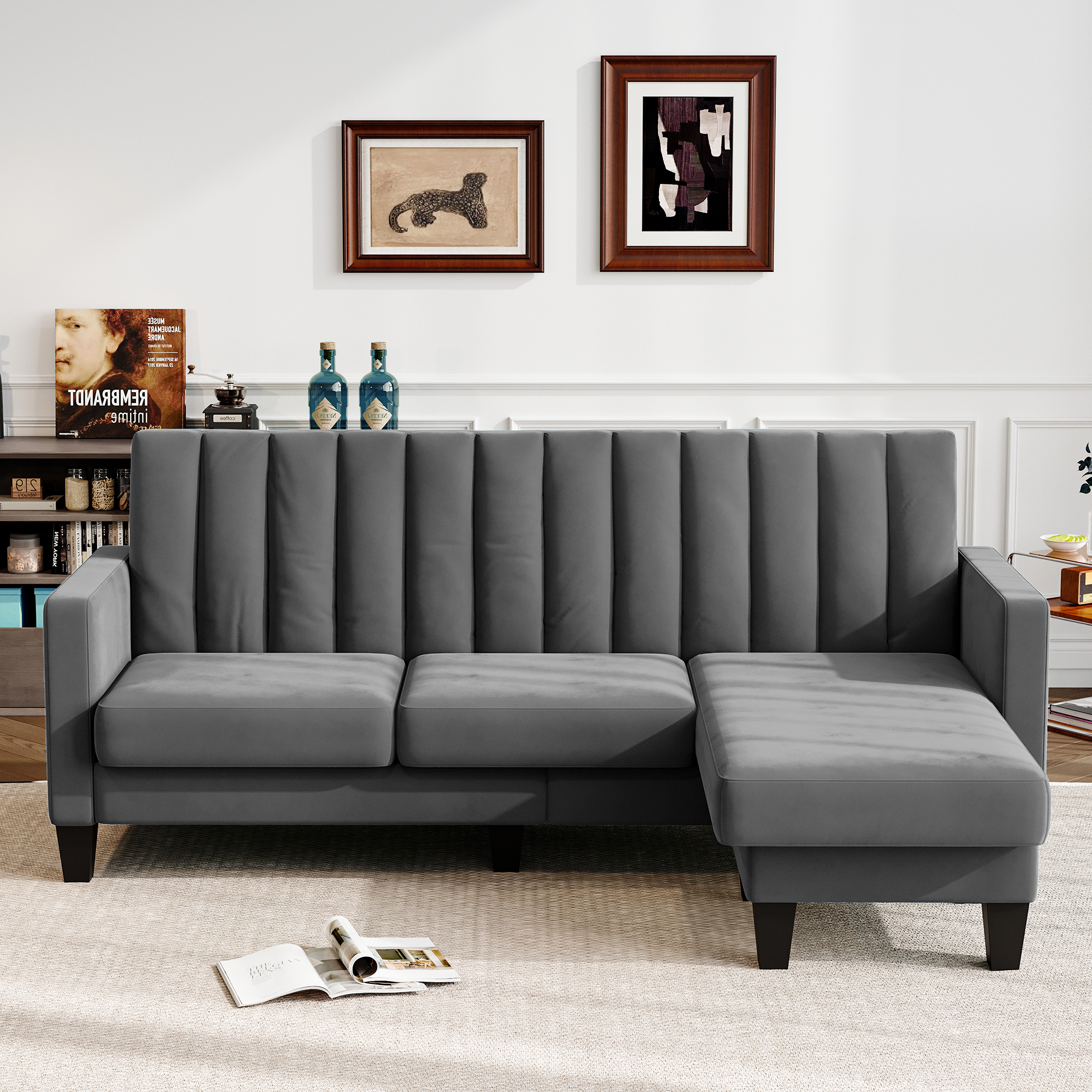 Curated visual reference: Fresh Look at 82 Sectional Sofa With Ottoman Neche Velvet Reversible Sectional Couch