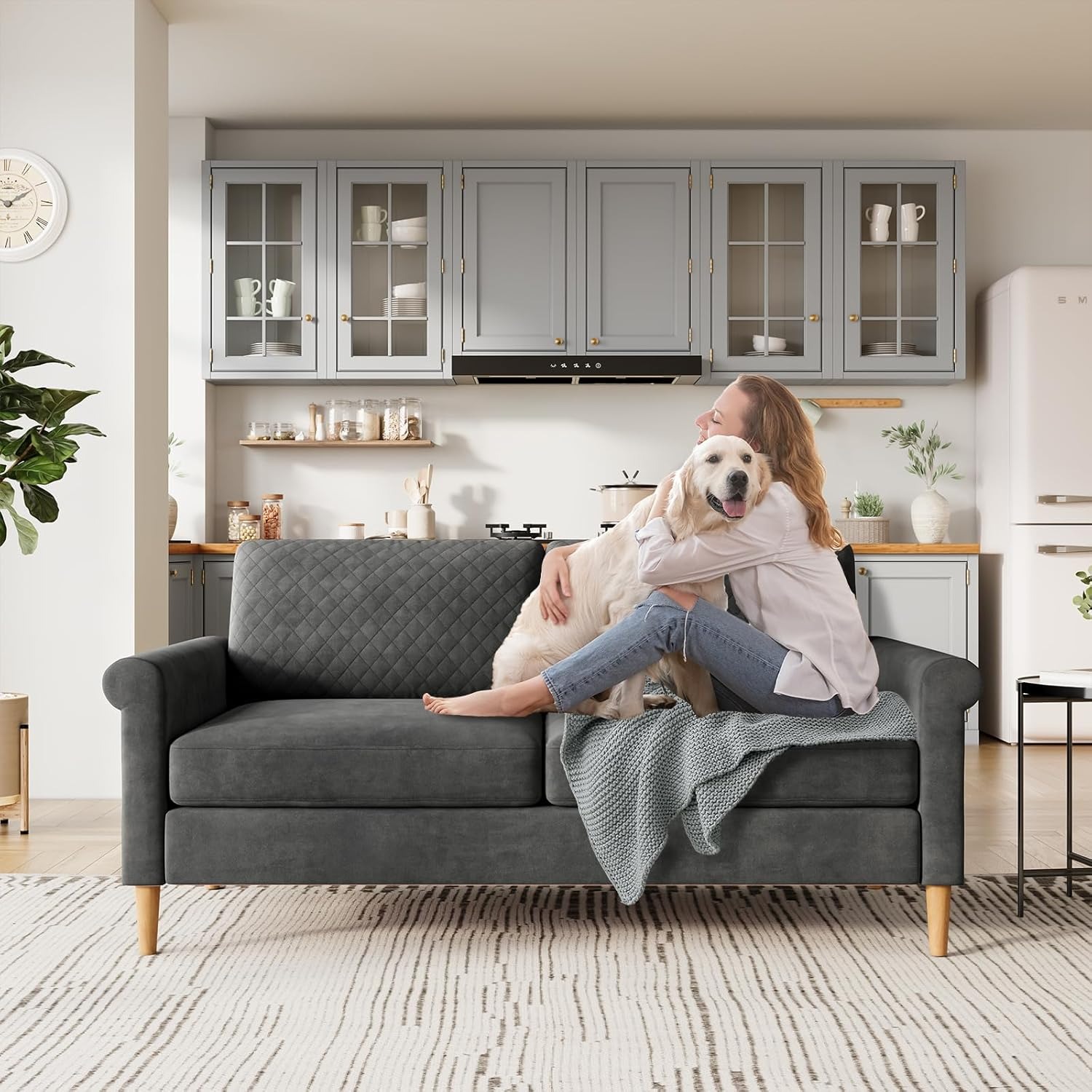 Vesgantti Samt Sofa 2 Sitzer - 164cm Couch Mit Taschen & Werkzeugloser Montage