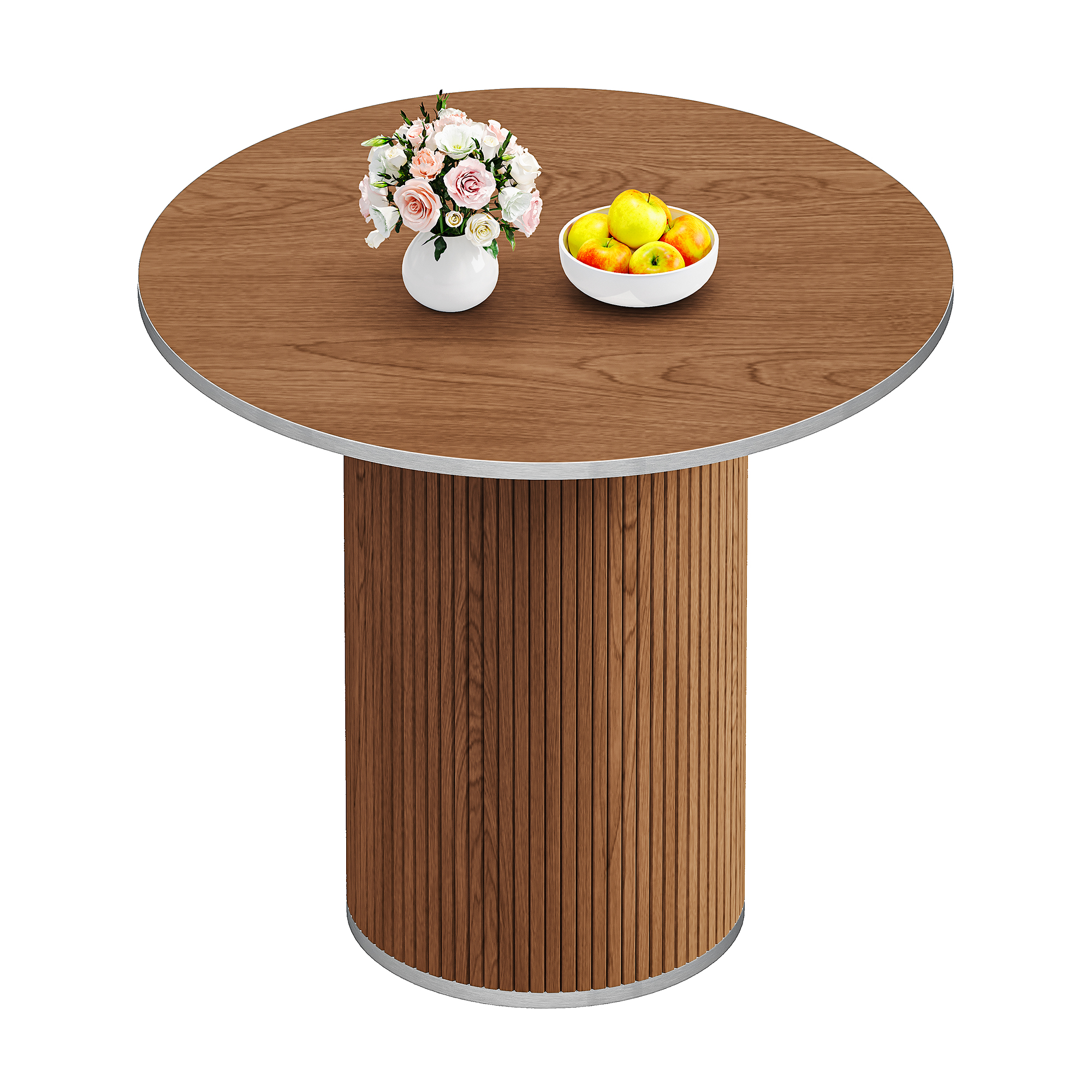 Round Walnut Color Table Round Dining Table Modern Wood Kitchen Table 31.5” Circular Tabletop ...