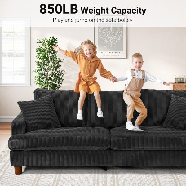 Neche 87 Inch Corduroy 3 Seater Sofa, Solid Wood Frame, Luxury and ...